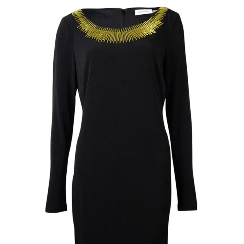 Calvin Klein Embellished Neck Black Dress